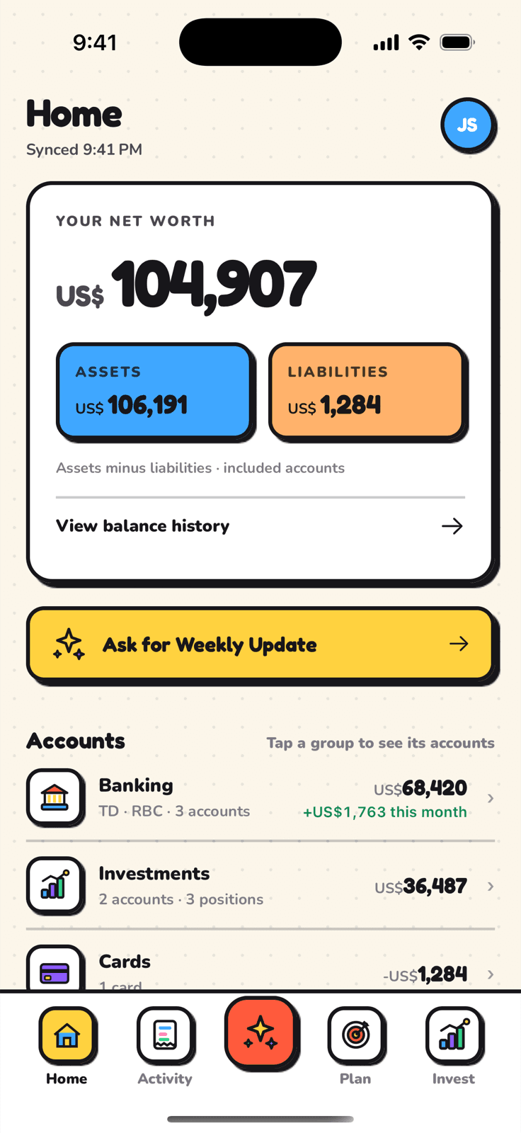 North Memory Home on iPhone: net worth, assets, liabilities and account groups
